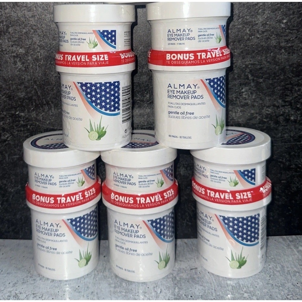 5 x95 PADS ALMAY GENTLE OIL-FREE EYE MAKE-UP REMOVER PADS +Travel Size Container